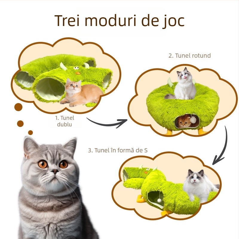 Tunel plușat pentru pisici Dopamine Energy Monster, formă de donut – pliabil