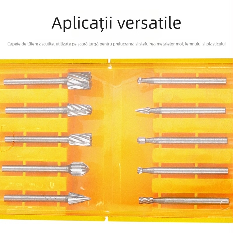 Set de 10 bucăți rasuri rotative din oțel rapid pentru prelucrarea lemnului, sculptură de rădăini și sculptură de nucleu