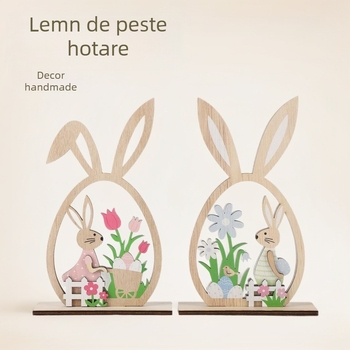 Iepuraș de Paște din lemn pentru tavă etajată, decor pentru casă și petreceri