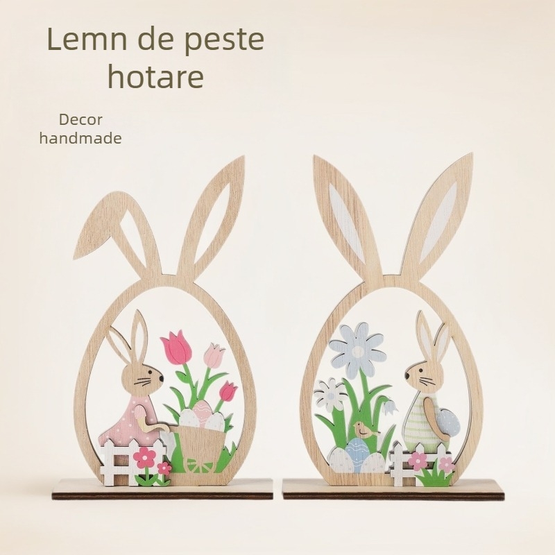 Iepuraș de Paște din lemn pentru tavă etajată, decor pentru casă și petreceri