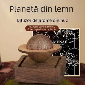 Difuzor de aromă din nuc negru în formă de planetă – fără flacără, decor din lemn pentru mașină și casă, difuzor de aromă interior creativ