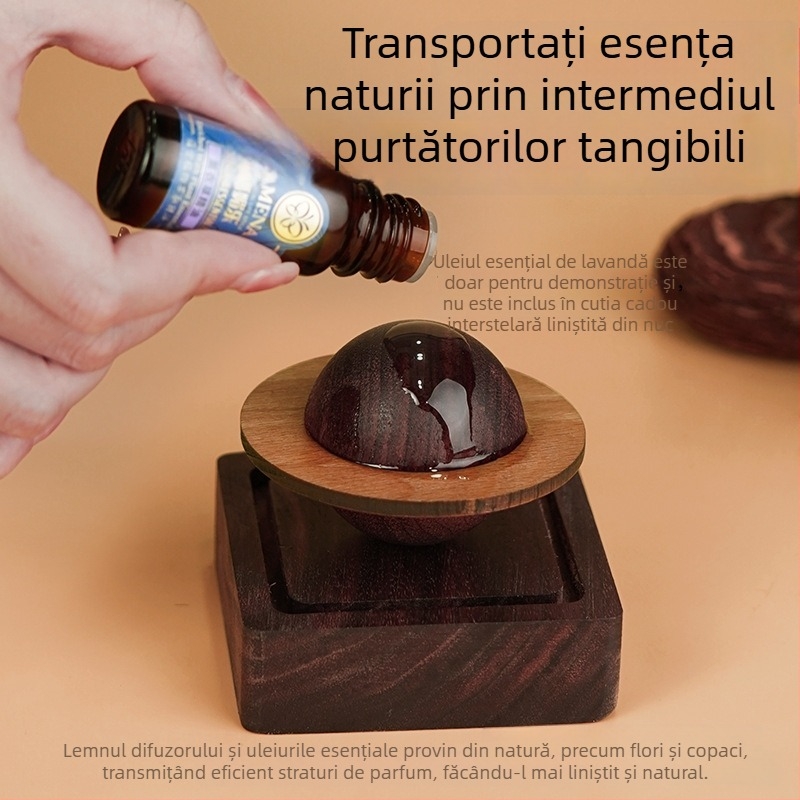 Difuzor de aromă din nuc negru în formă de planetă – fără flacără, decor din lemn pentru mașină și casă, difuzor de aromă interior creativ