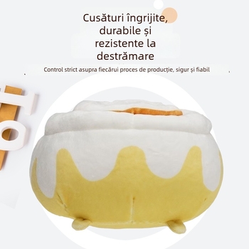 Pisică gri din pluș – jucărie de pluș cu motifuri donut, pizza și burger; design biscuit‑sandviș; păpușă pluș pentru aparat de prindere