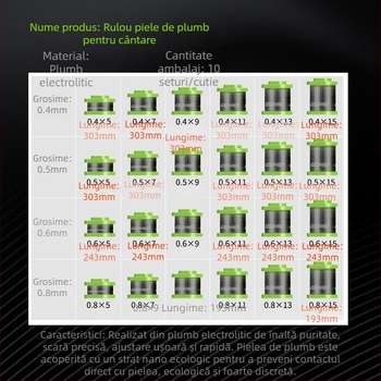 Rolă de foi de plumb gradate pentru greutăți de pescuit, acoperite, accesorii de pescuit îngroșate