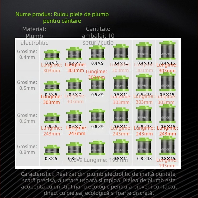 Rolă de foi de plumb gradate pentru greutăți de pescuit, acoperite, accesorii de pescuit îngroșate