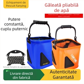 Găleată EVA pliabilă pentru pescuit cu funie, găleată pentru pești vii, cu filtru din plasă și fermoar, pentru exterior