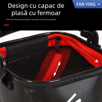 Găleată EVA pliabilă pentru pescuit cu funie, găleată pentru pești vii, cu filtru din plasă și fermoar, pentru exterior