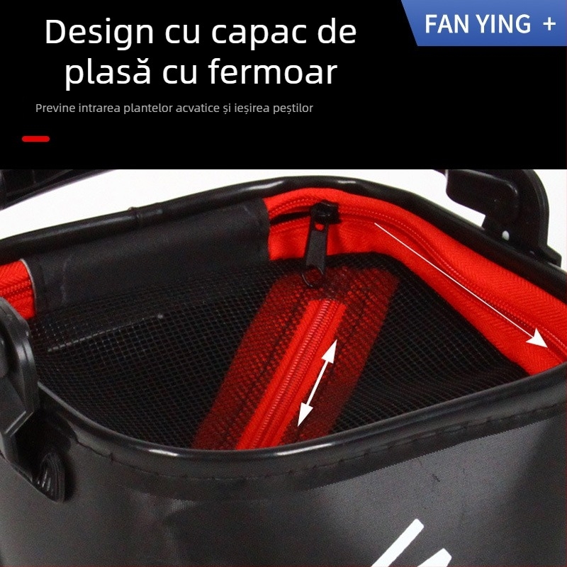 Găleată EVA pliabilă pentru pescuit cu funie, găleată pentru pești vii, cu filtru din plasă și fermoar, pentru exterior