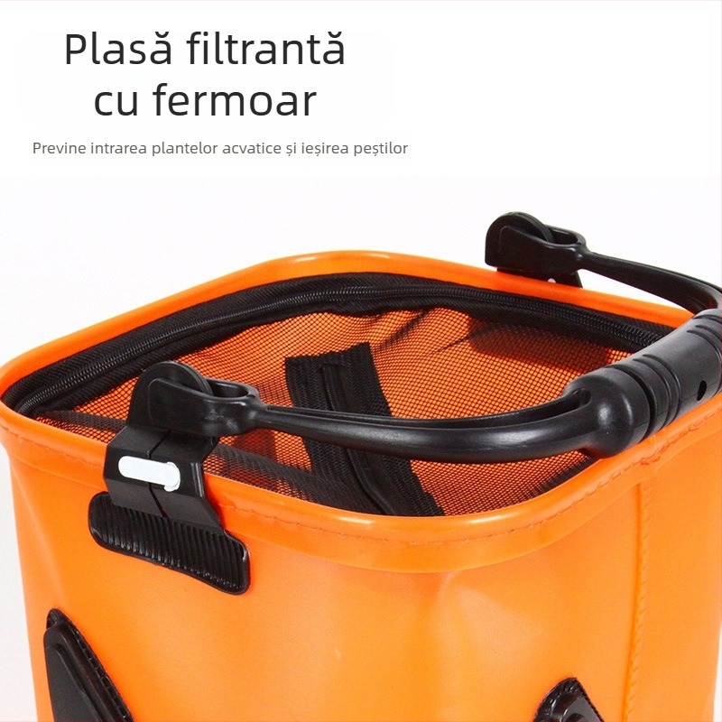 Găleată EVA pliabilă pentru pescuit cu funie, găleată pentru pești vii, cu filtru din plasă și fermoar, pentru exterior