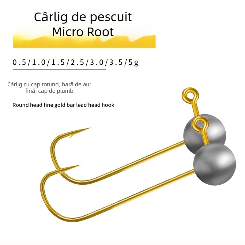 Cârlige cu cap de plumb, mărime 6/8, aurii cu accente verzi, pentru pescuit