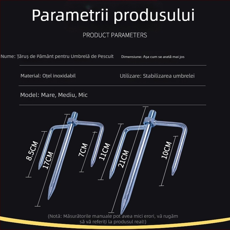 Stâlp de teren din oțel galvanizat pentru umbrelă de pescuit, cu braț triunghiular, două dimensiuni