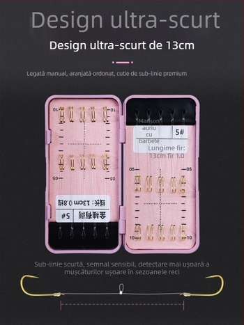 Cârlig dublu ultra-scurt cu manșon auriu — cârlig de pescuit finit pentru pești de apă dulce
