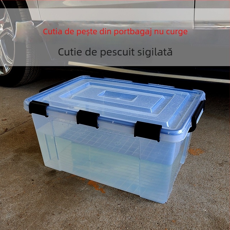 Cutie transparentă dreptunghiulară pentru transportul peștilor vii, etanșă, pentru montare în mașină, depozitare echipament pescuit