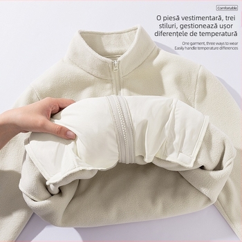 Jachetă din fleece dublu față pentru toamnă iarnă, fermoar, guler înalt, căptușeală groasă de fleece, cardigan damă în stil uniformă liceu