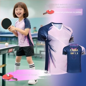 Set de uniforme pentru tenis de masă pentru copii — tricou de antrenament imprimat, haine sport cu uscare rapidă pentru băieți și fete, echipament profesionist de badminton