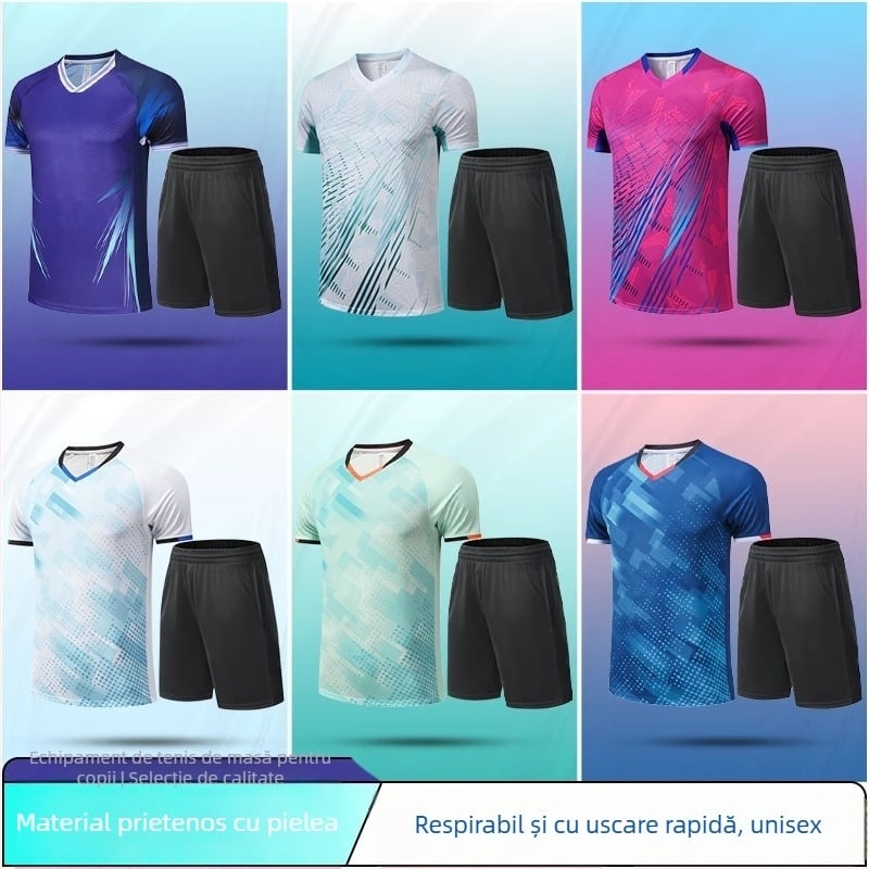 Set de uniforme pentru tenis de masă pentru copii — tricou de antrenament imprimat, haine sport cu uscare rapidă pentru băieți și fete, echipament profesionist de badminton