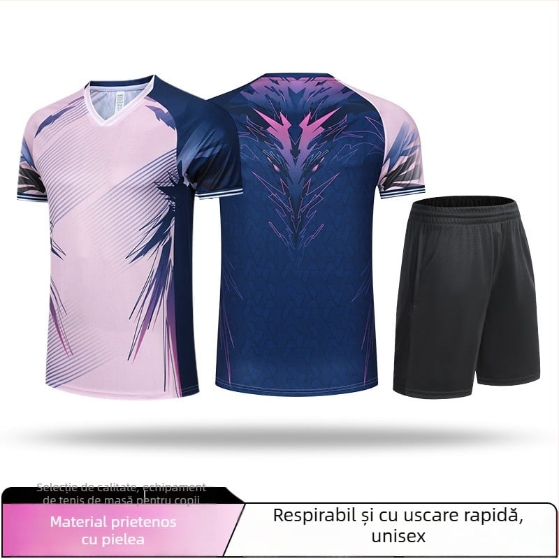 Set de uniforme pentru tenis de masă pentru copii — tricou de antrenament imprimat, haine sport cu uscare rapidă pentru băieți și fete, echipament profesionist de badminton