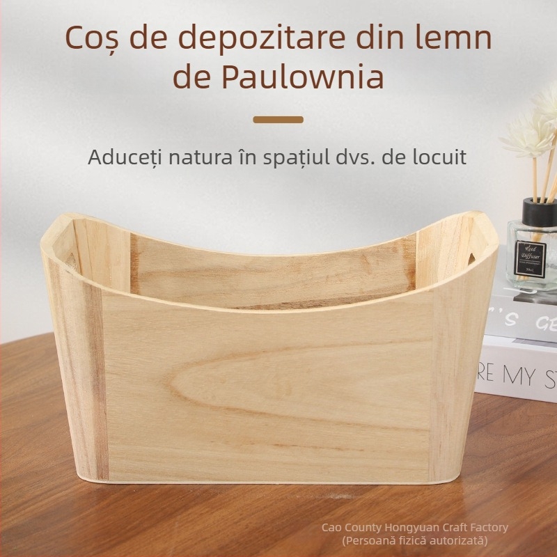 Recipient din lemn cu mâner — organizator minimalist pentru birou și ghiveci pentru plante
