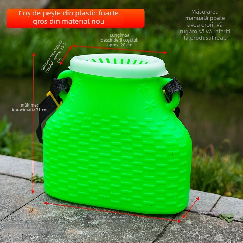 Coș plastic pentru pești, cu transport pentru pești vii, cușcă pentru pește viu și geantă din plasă