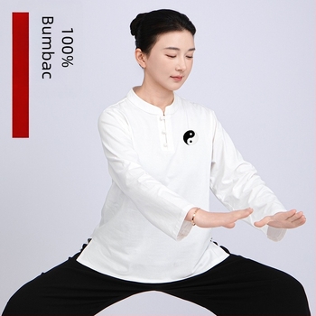 Xiaohe Mountain tricou din bumbac pentru Tai Chi, antrenament Taijiquan și Baduanjin, unisex, mâneci scurte, vară