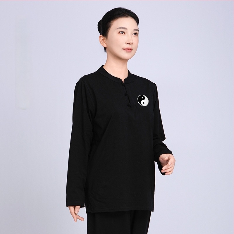 Xiaohe Mountain tricou din bumbac pentru Tai Chi, antrenament Taijiquan și Baduanjin, unisex, mâneci scurte, vară