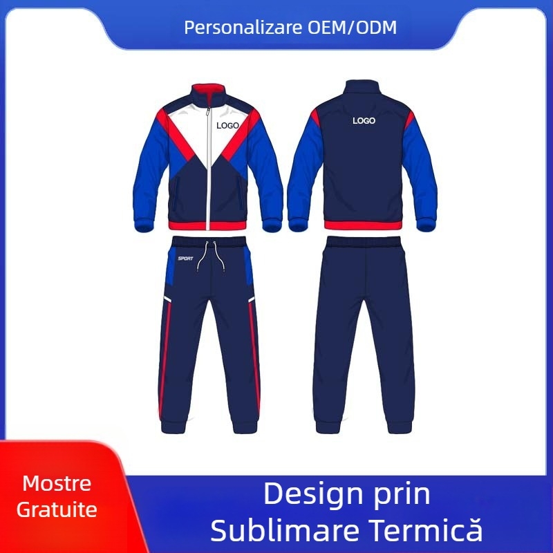 Set sportiv personalizat, sublimat, pentru bărbați și femei – jachetă respirabilă, pantaloni lungi și pantaloni scurți