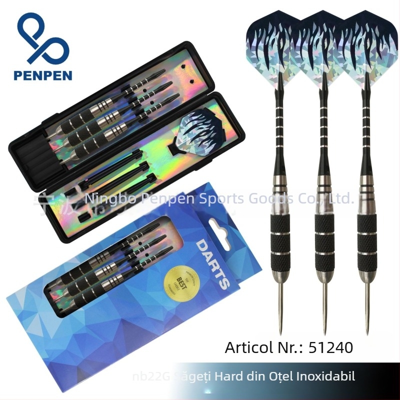 Penpen Spray Darts, 22 g, Set de ace dure pentru darts, din oțel inoxidabil și tijă de aluminiu, trei bucăți, aripi laser