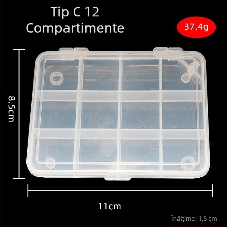 Cutie transparentă cu 12 compartimente pentru năluci și accesorii de pescuit (PVC)