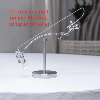 Sculptură de echilibru a pescarului – Ornament metalic, stil modern