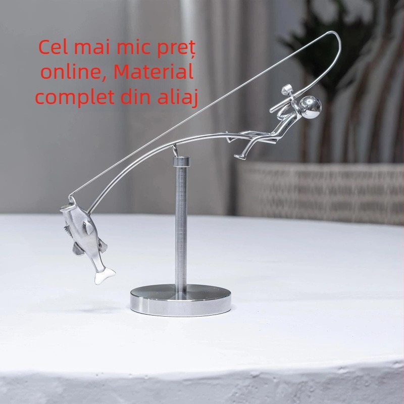 Sculptură de echilibru a pescarului – Ornament metalic, stil modern