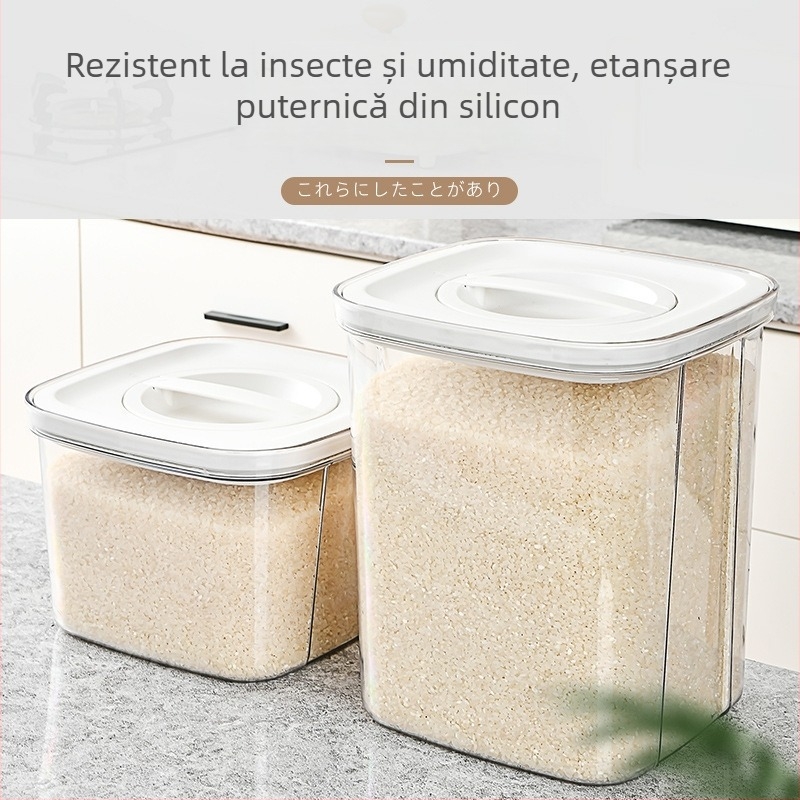 Recipient din PP pentru depozitare cereale, rezistent la umiditate și insecte, sigilat, capacitate peste 10 L, pentru orez, făină și alte cereale