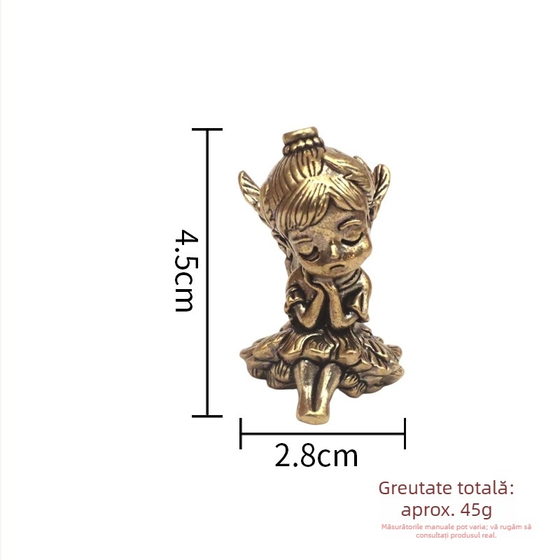 Ornament din alamă cu o fată înger pentru birou și sufragerie – decor pentru tea pet