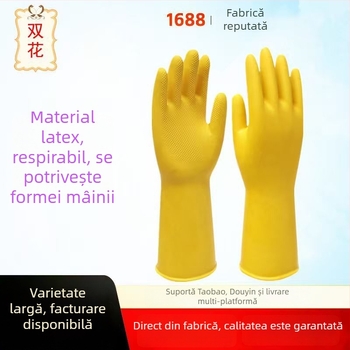 Mănuși groase din latex natural, impermeabile, pentru spălat vase, treburi casnice, spălarea hainelor și spălarea mașinii