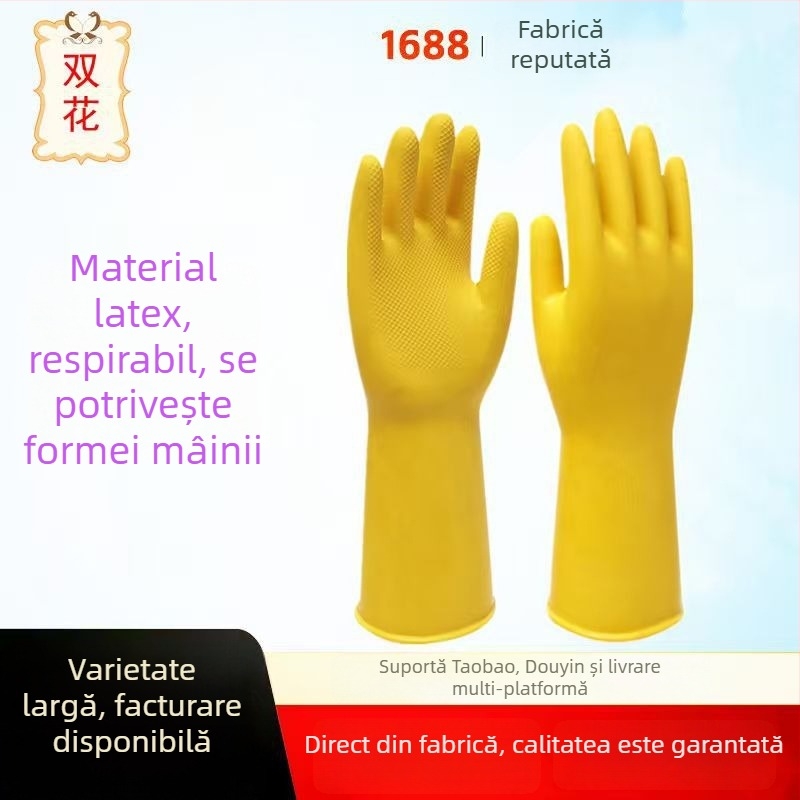 Mănuși groase din latex natural, impermeabile, pentru spălat vase, treburi casnice, spălarea hainelor și spălarea mașinii
