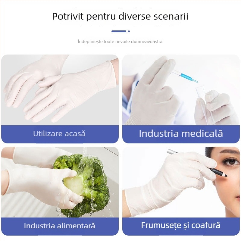 Mănuși de unică folosință din latex fără pudră, îngroșate, pentru examinări medicale și protecție la domiciliu