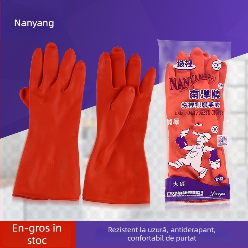 Mănuși din latex Nanyang, cu interior catifelat, pentru curățenie casnică și spălat vase