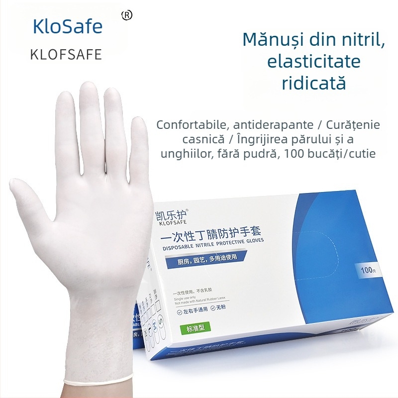 Mănuși de unică folosință din nitril, albe, pentru alimentație, impermeabile, pentru bucătărie, catering și curățenie în gospodărie