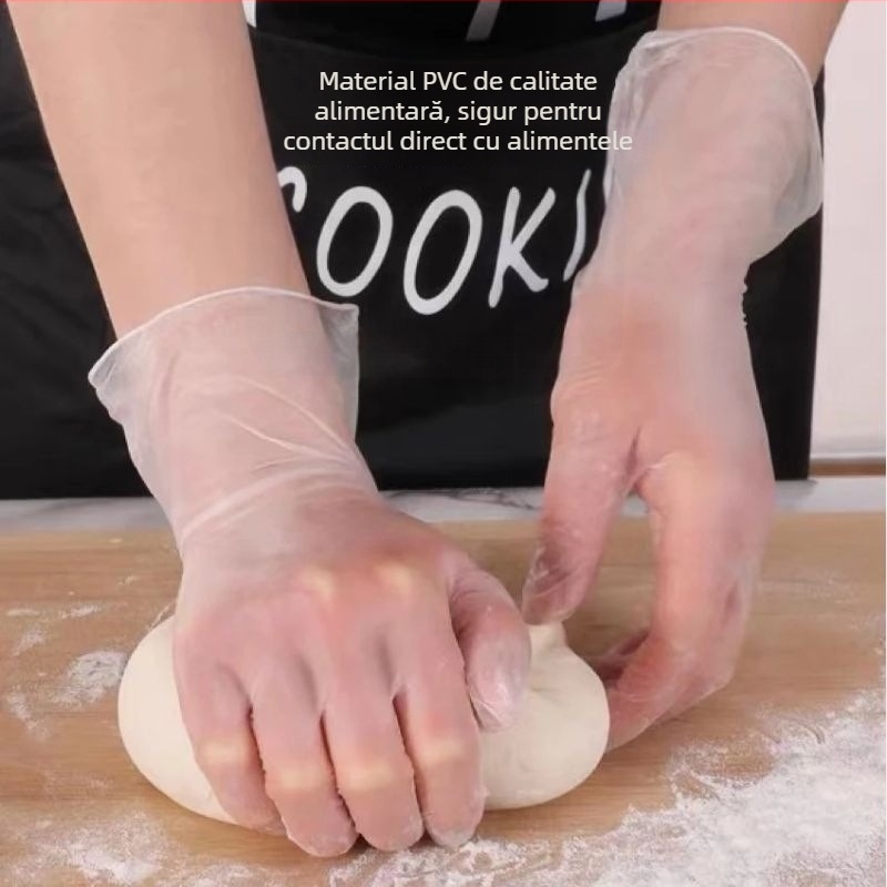 Mănuși din PVC de unică folosință, de calitate alimentară, groase și durabile, fără pudră, pentru bucătărie și treburile casnice, potrivite pentru gătit, coacere și cosmetică