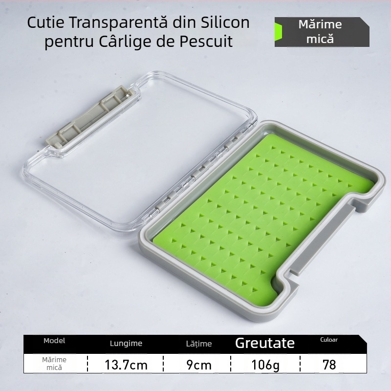 Cutie transparentă din silicon, impermeabilă, pentru cârlige de muște și năluci – cutie portabilă pentru accesorii de pescuit