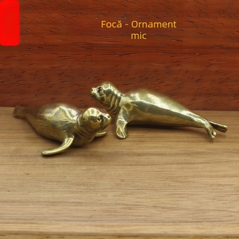 Figurină mini din alamă în formă de focă pentru decor de birou și casă