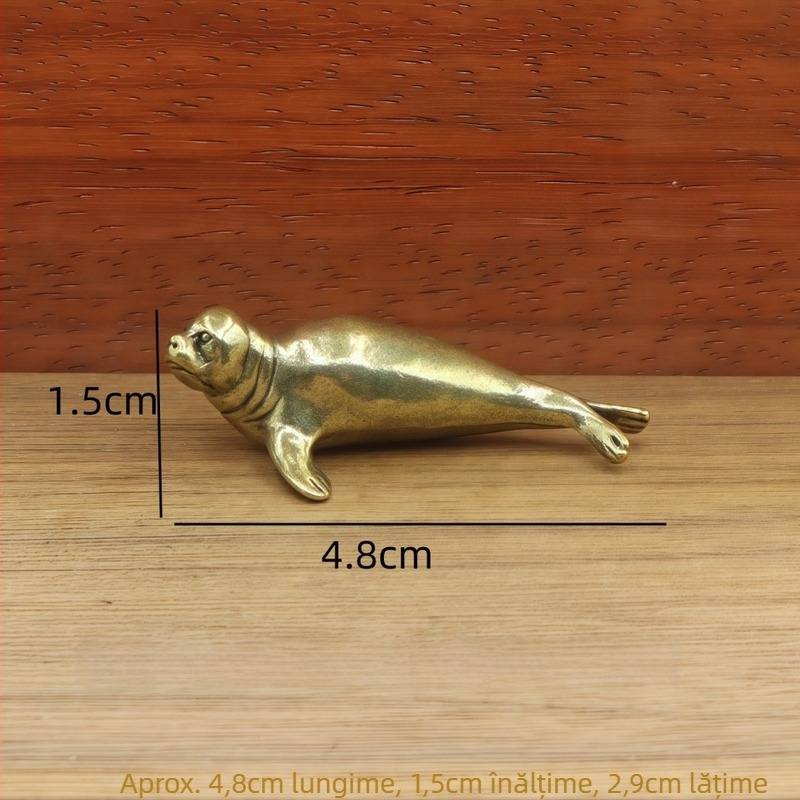 Figurină mini din alamă în formă de focă pentru decor de birou și casă