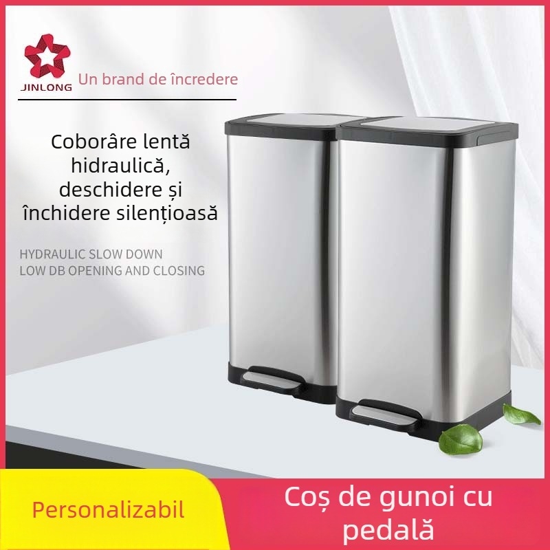 Coș de gunoi cu pedale, pătrat, din oțel inoxidabil, pentru uz casnic, în sufragerie