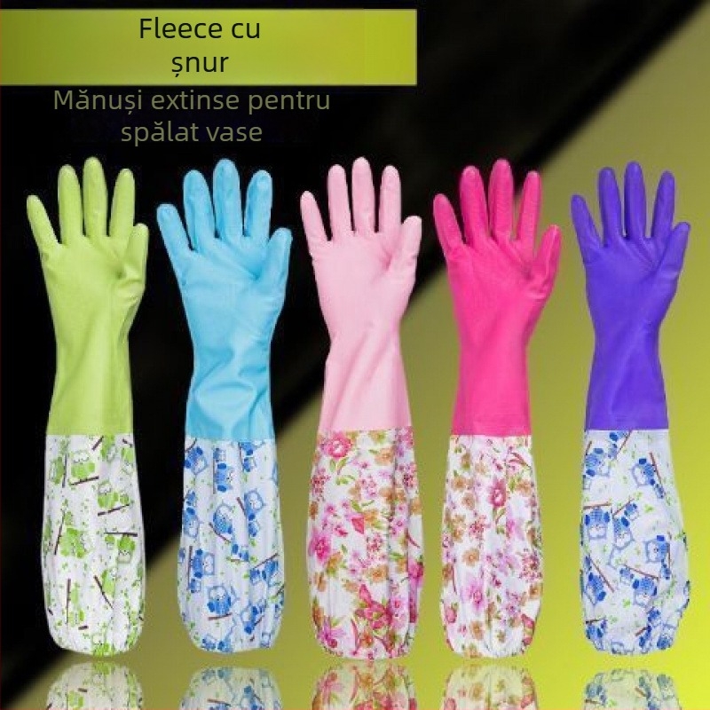 Mănuși din latex pentru vase, căptușite cu fleece, groase, prelungite, impermeabile, pentru uz casnic