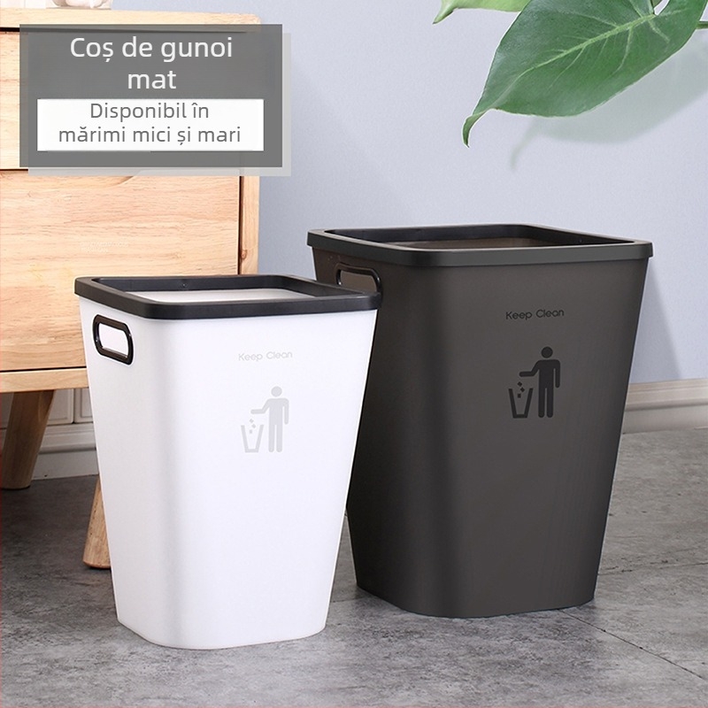 Coș de gunoi de uz casnic în două dimensiuni, fără capac, finisaj mat, cilindric lung, pentru living, dormitor, bucătărie și baie, capacitate peste 12 L