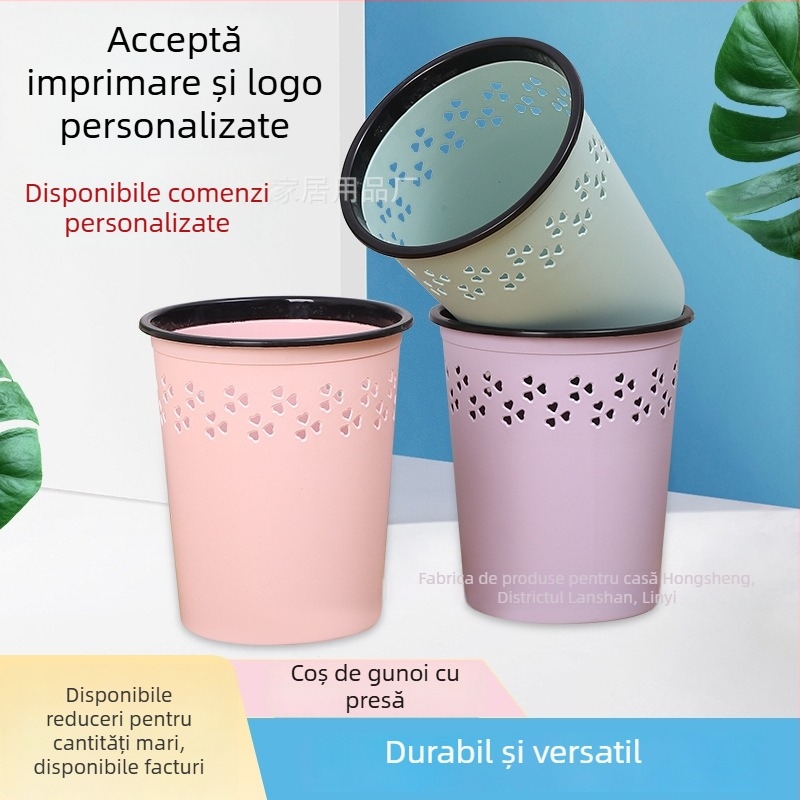 Coș de gunoi din plastic pentru uz casnic, rotund, 8 L, fără capac, baie, imprimare siglă