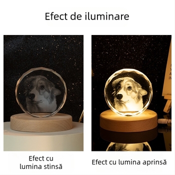 Ornament din cristal creat cu fotografie gravată în interior, model DIY, bază din lemn, decor pentru birou, cadou, en gros