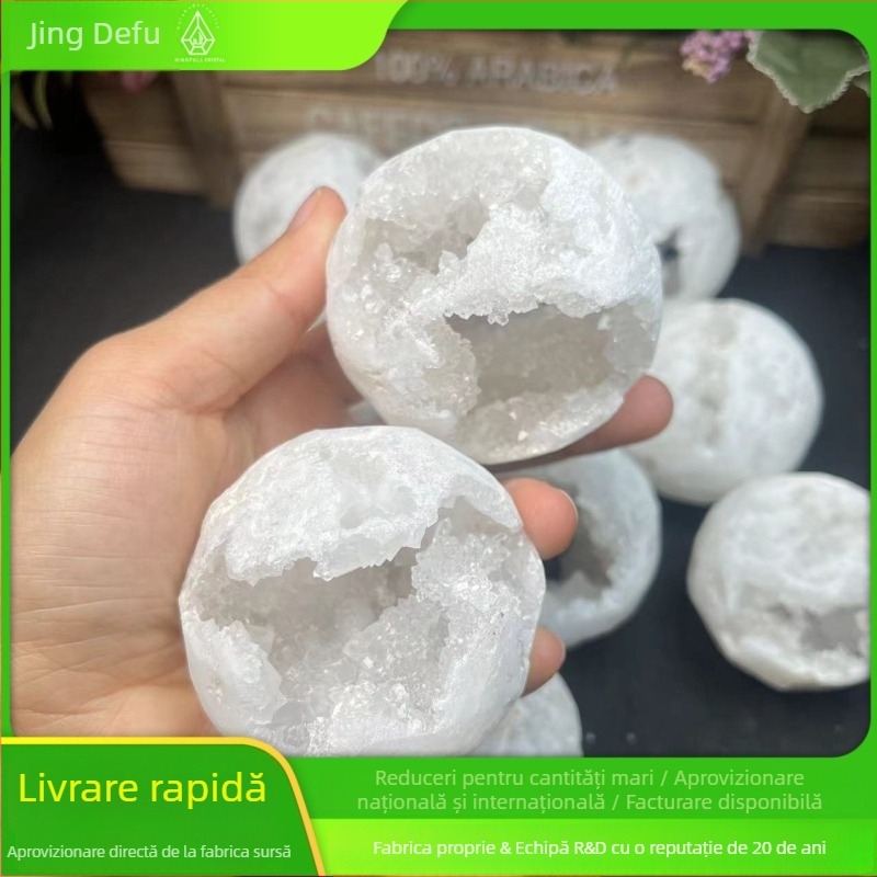 Peșteră de cristal alb marocană cu zâmbet deschis – sculptură de birou și difuzor de aromă, decor pentru casă