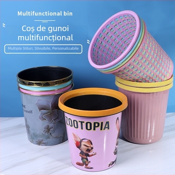 Coș de gunoi din plastic, 10 L, fără capac, pentru casă și birou, margine aurie, imprimare logo posibilă