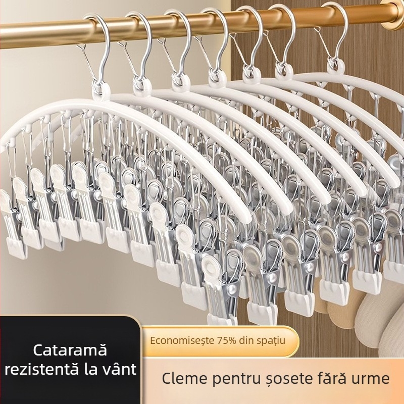 Sistem de uscare a șosetelor din oțel inoxidabil, cu mai multe clipsuri, suport haine, pentru balcon și lenjerie intimă