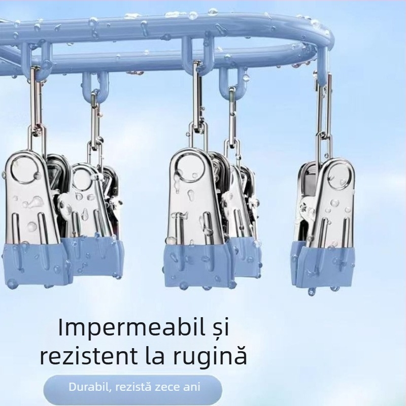 Sistem de uscare pentru balcon din oțel inoxidabil, cu 18 cleme pentru șosete, fără urme, uscător de haine multifuncțional pentru uz casnic